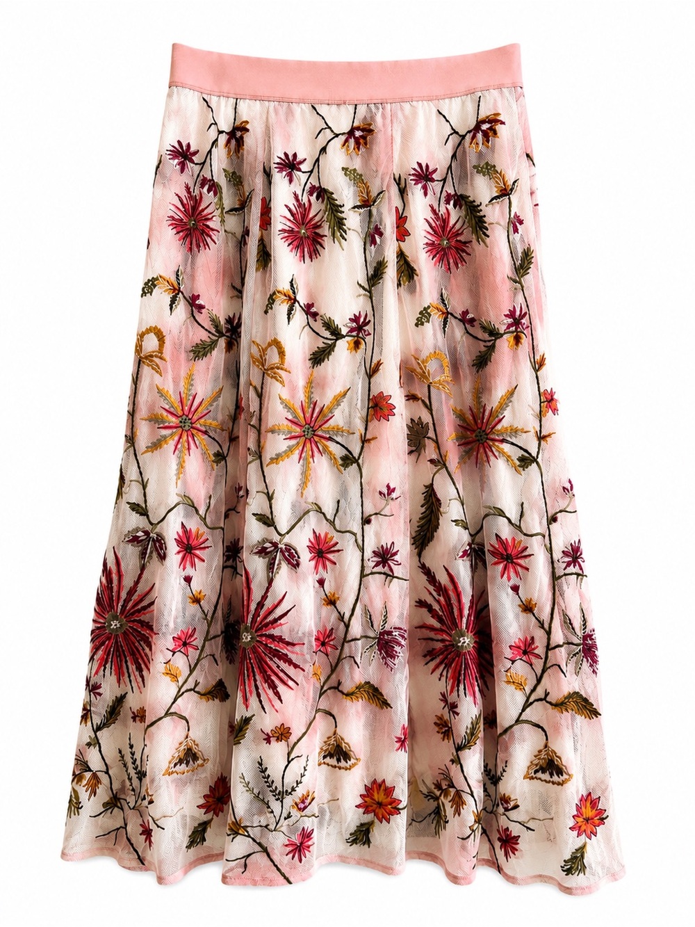 NWT Soft Surroundings Splendor Maxi Skirt Cloud Gray Floral Embroidered